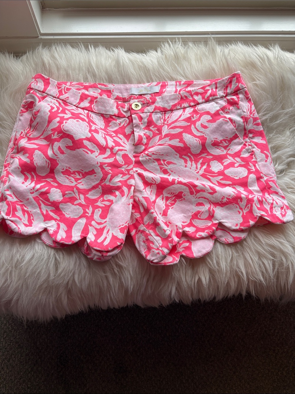 Lilly Pulitzer White Label Pink Floral Scallop Hem Women's Shorts